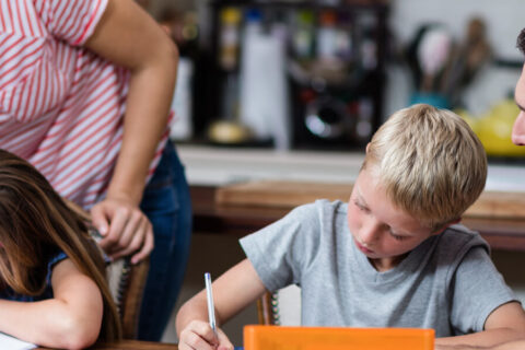 Family doing homework