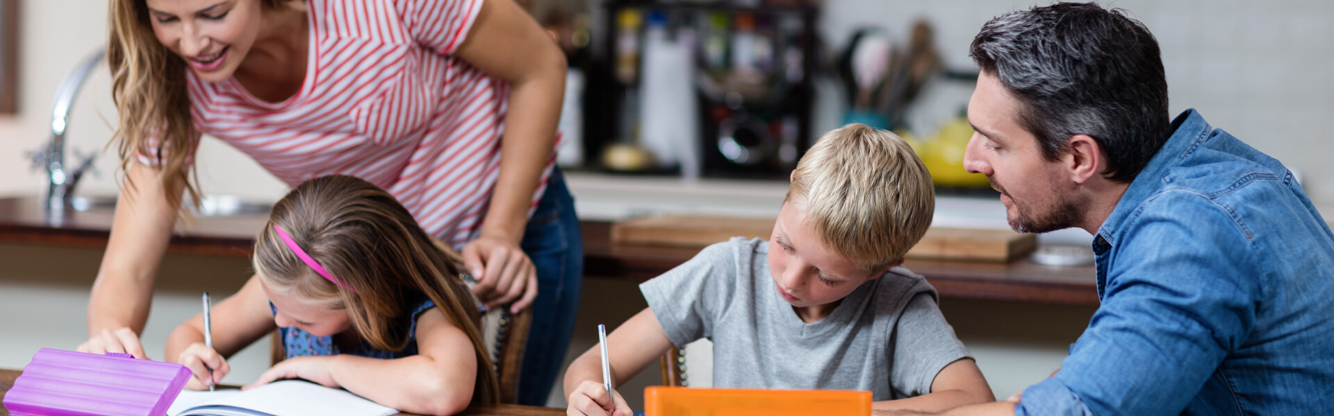 Family doing homework